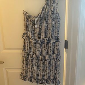 NWT one shoulder blue and white dress